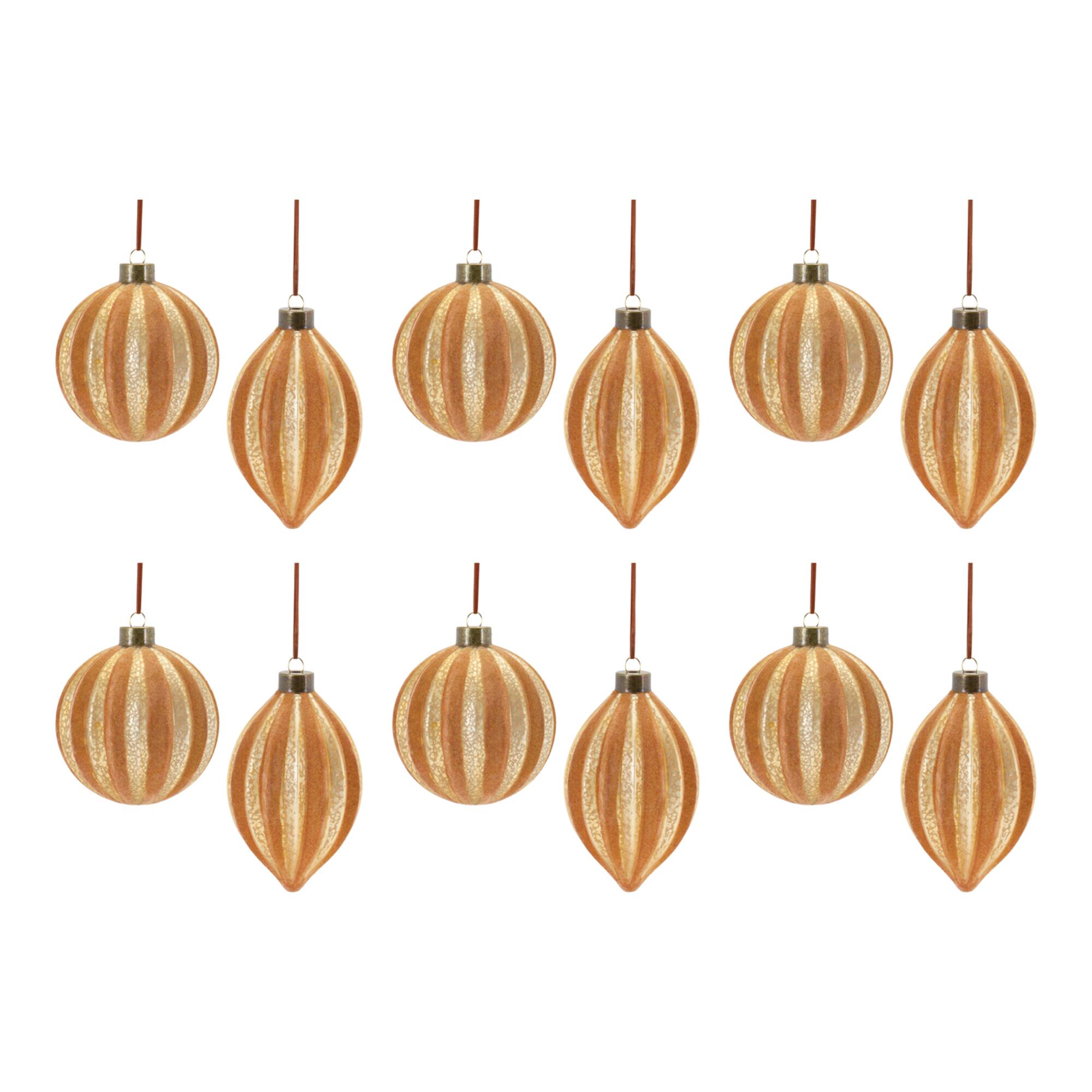 12ct. Copper Glass Ribbed Mixed Ornaments